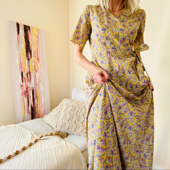 Floral Print Belted cotton boho maxi paisley Dress - Picture 10 of 10